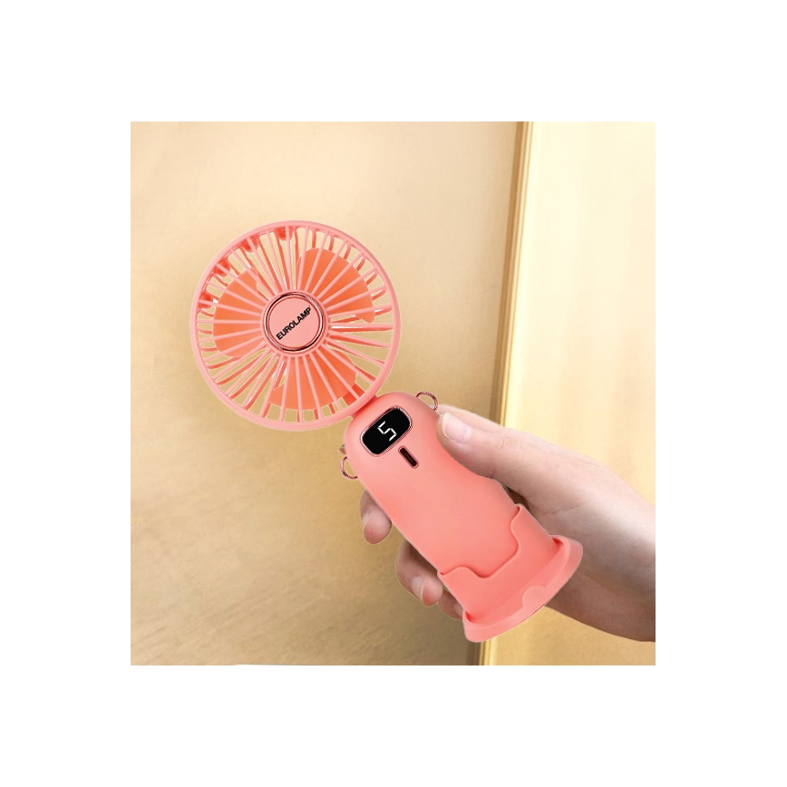 Uppladdningsbar fickfläkt 3W/5V, 1200 mAh, rosa