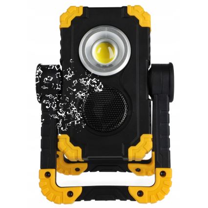 Uppladdningsbar LED-strålkastare med inbyggd högtalare och powerbankfunktion LED/10W/5V 4400 mAh IP44 svart/gul