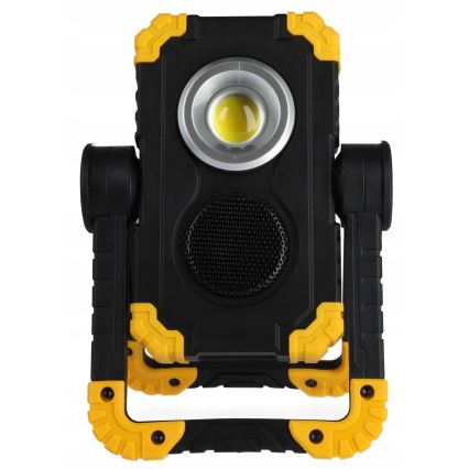 Uppladdningsbar LED-strålkastare med inbyggd högtalare och powerbankfunktion LED/10W/5V 4400 mAh IP44 svart/gul