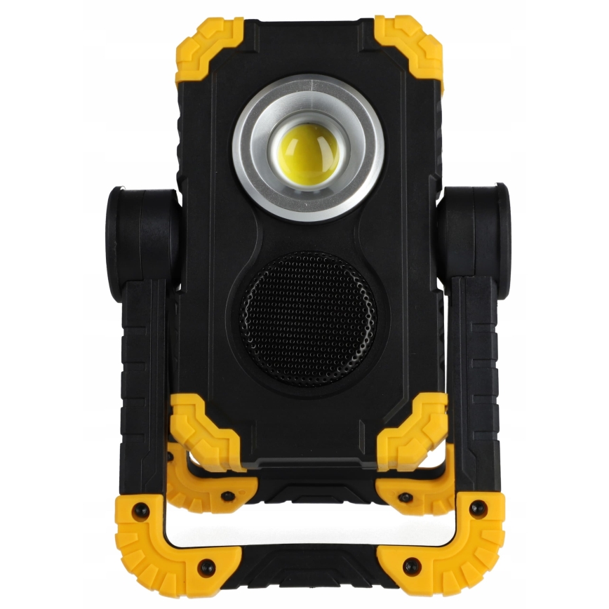 Uppladdningsbar LED-strålkastare med inbyggd högtalare och powerbankfunktion LED/10W/5V 4400 mAh IP44 svart/gul