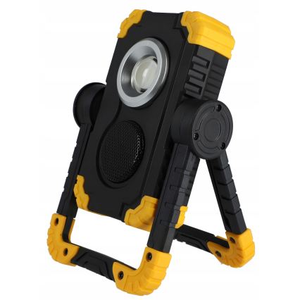 Uppladdningsbar LED-strålkastare med inbyggd högtalare och powerbankfunktion LED/10W/5V 4400 mAh IP44 svart/gul