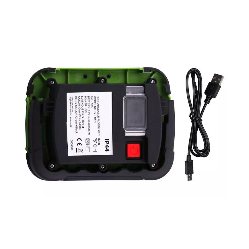 Uppladdningsbar LED-strålkastare SAMSUNG CHIP LED/10W/3,7V IP44 4000K 3600 mAh grön