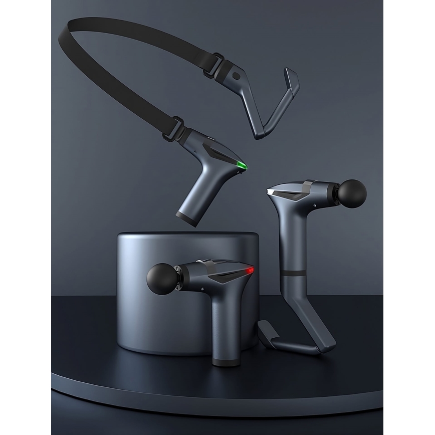 Uppladdningsbar massagepistol med 4 huvuden och rem 25W/5V 1500 mAh