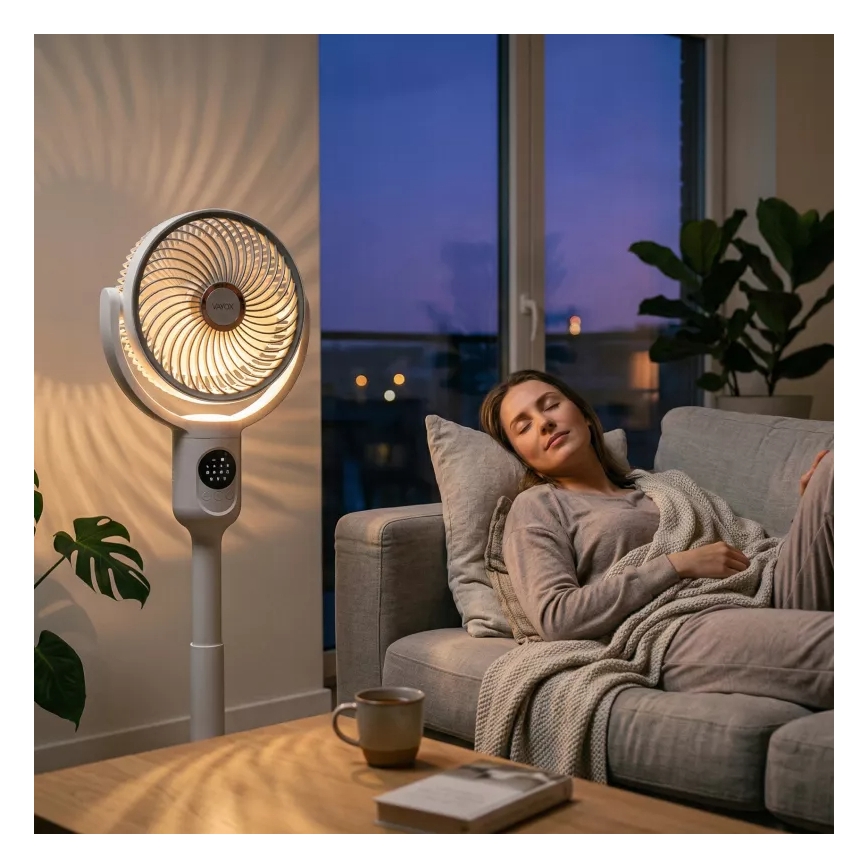 LED uppladdningsbar stativfläkt med LED-belysning LED/4,8W/5V USB 7200 mAh vit + fjärrkontroll