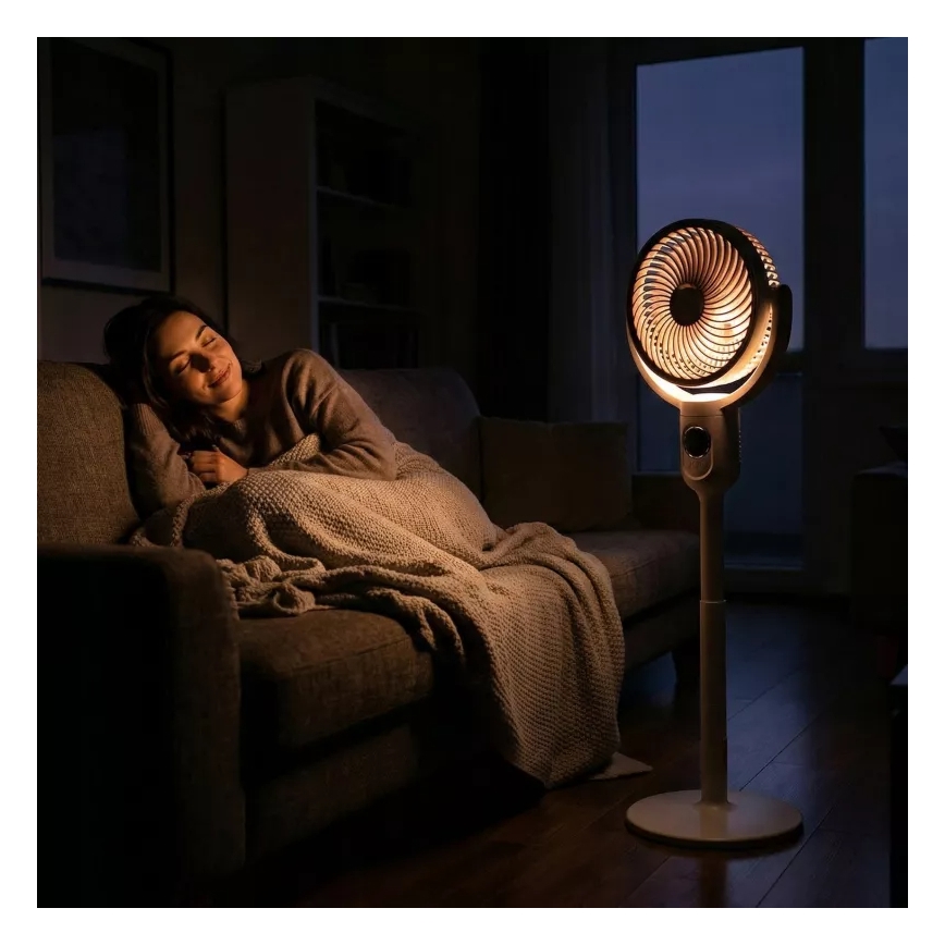 LED uppladdningsbar stativfläkt med LED-belysning LED/4,8W/5V USB 7200 mAh vit + fjärrkontroll