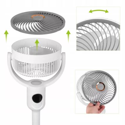 LED uppladdningsbar stativfläkt med LED-belysning LED/4,8W/5V USB 7200 mAh vit + fjärrkontroll