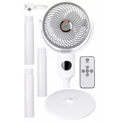 LED uppladdningsbar stativfläkt med LED-belysning LED/4,8W/5V USB 7200 mAh vit + fjärrkontroll