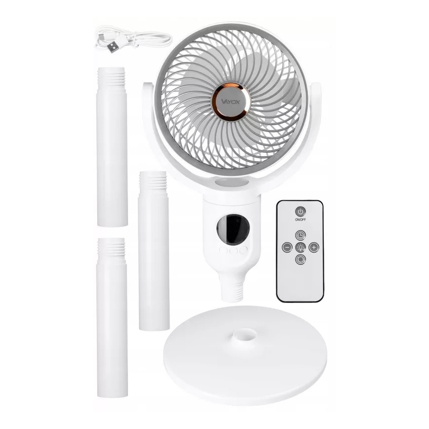 LED uppladdningsbar stativfläkt med LED-belysning LED/4,8W/5V USB 7200 mAh vit + fjärrkontroll