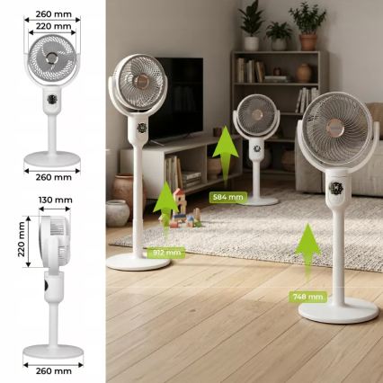 LED uppladdningsbar stativfläkt med LED-belysning LED/4,8W/5V USB 7200 mAh vit + fjärrkontroll