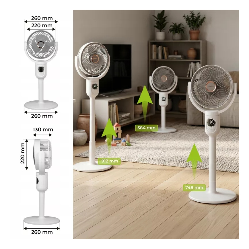 LED uppladdningsbar stativfläkt med LED-belysning LED/4,8W/5V USB 7200 mAh vit + fjärrkontroll