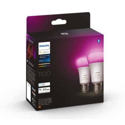 UPPSÄTTNING 2x LED ljusreglerad glödlampa  Philips Hue White And Color Ambiance A60 E27/9W/230V 2000-6500K