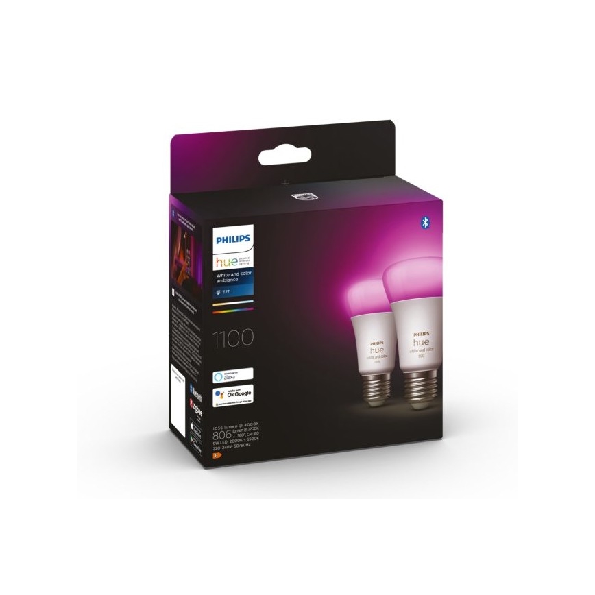 UPPSÄTTNING 2x LED ljusreglerad glödlampa  Philips Hue White And Color Ambiance A60 E27/9W/230V 2000-6500K