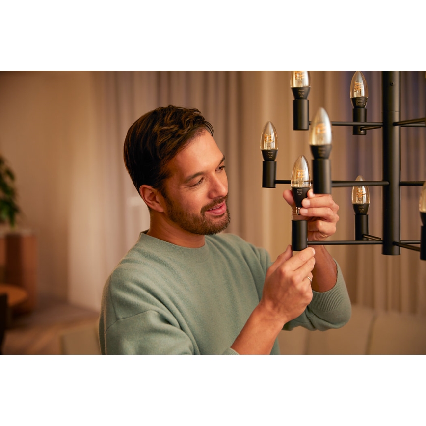 UPPSÄTTNING 2x LED ljusreglerad glödlampa  Philips Hue WHITE FILAMENT E14/4,5W/230V 2100K