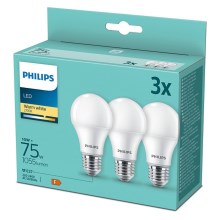 UPPSÄTTNING 3x LED glödlampa  Philips A60 E27/10W/230V 2700K
