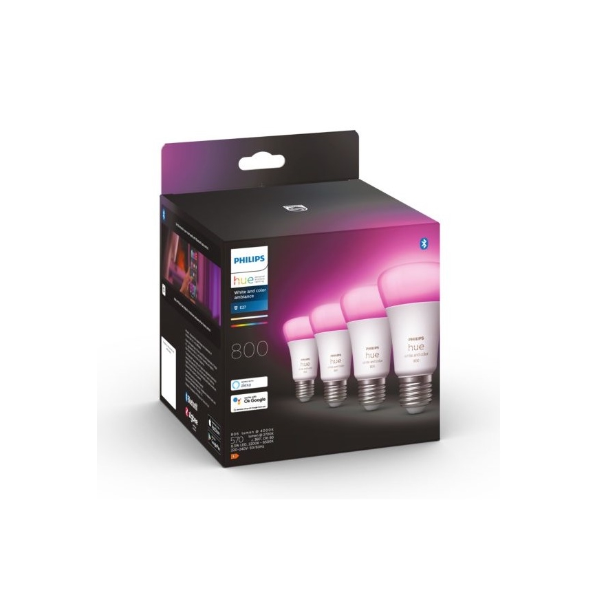 UPPSÄTTNING 4x LED ljusreglerad glödlampa  Philips Hue White And Color Ambiance E27/6,5W/230V 2000-6500K