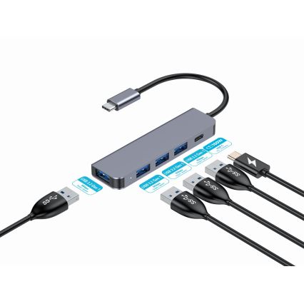 USB-C-hubb 5 i 1 med 100 W Power Delivery