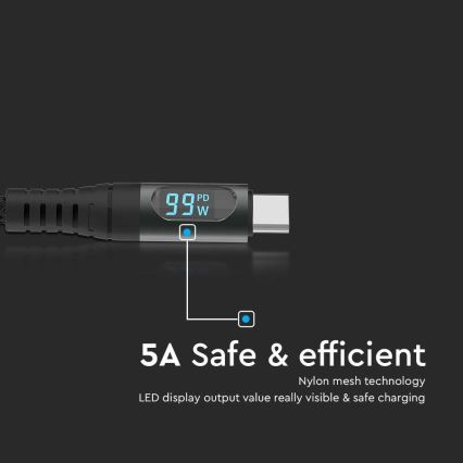 USB-C-kabel med LED-display 100W 1m
