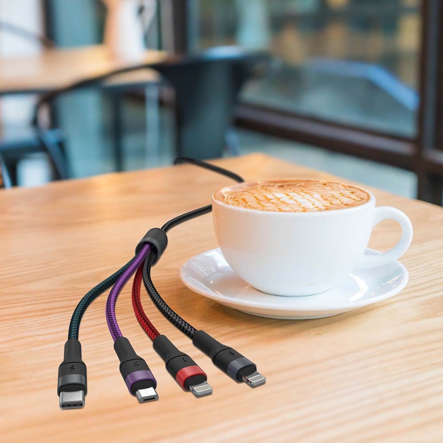 USB-kabel USB-A / USB Lightning / MicroUSB / USB-C 1,2 m multifärgad