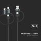 USB-kabel USB-A/ USB Lightning  / MicroUSB / USB-C Power Delivery 60W 1,2m svart