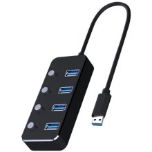 USB Splitter med reglage 4xUSB-A 3.0 svart