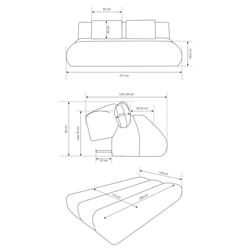 Utdragbar 3-sits bäddsoffa FANO, krämfärgad