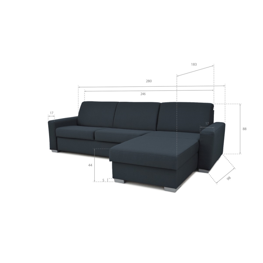 Utdragbar hörnsoffa för daglig sömn med förvaringsutrymme, L-formad, LEKA höger, blå