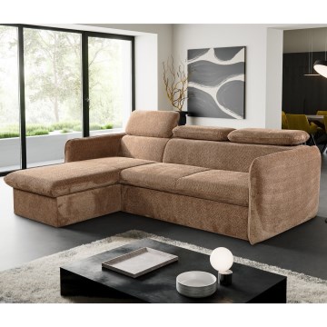 Utdragbar hörnsoffa i L-form med förvaringsutrymme BEJA beige vänster