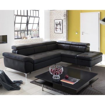 Utdragbar hörnsoffa i läder SALERNO II höger svart