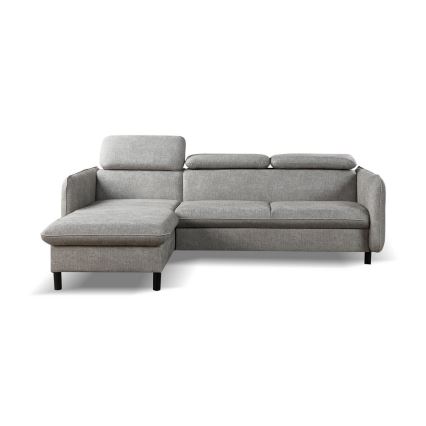 Utdragbar L-formad hörnsoffa med förvaringsutrymme NISA, grå, vänster