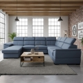 Utdragbar U-formad hörnsoffa GRANADA med universellt hörn och förvaringsutrymme, blå