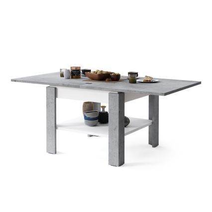 Utdragbart soffbord/matbord med förvaringshylla LIA grå betong/vit