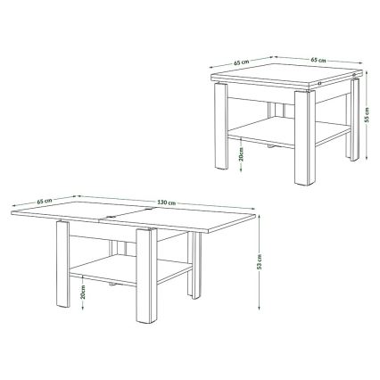 Utdragbart soffbord/matbord med förvaringshylla LIA grå betong/vit