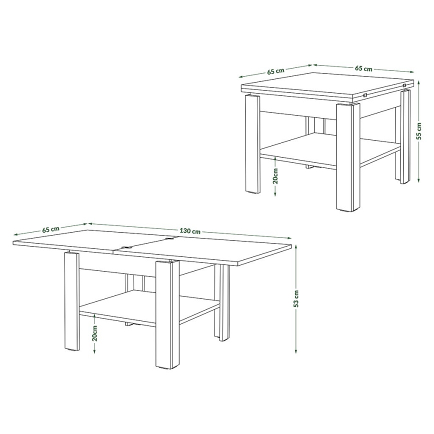 Utdragbart soffbord/matbord med förvaringshylla LIA grå betong/vit