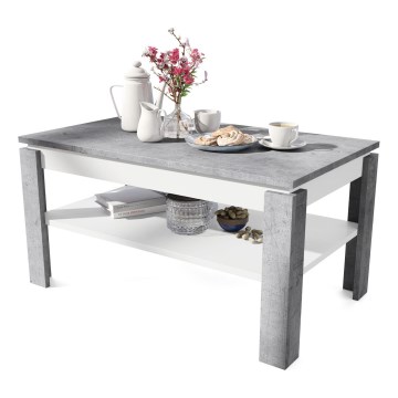 Utdragbart soffbord med lyftbar bordsskiva och hylla ADEN grå betong/vit