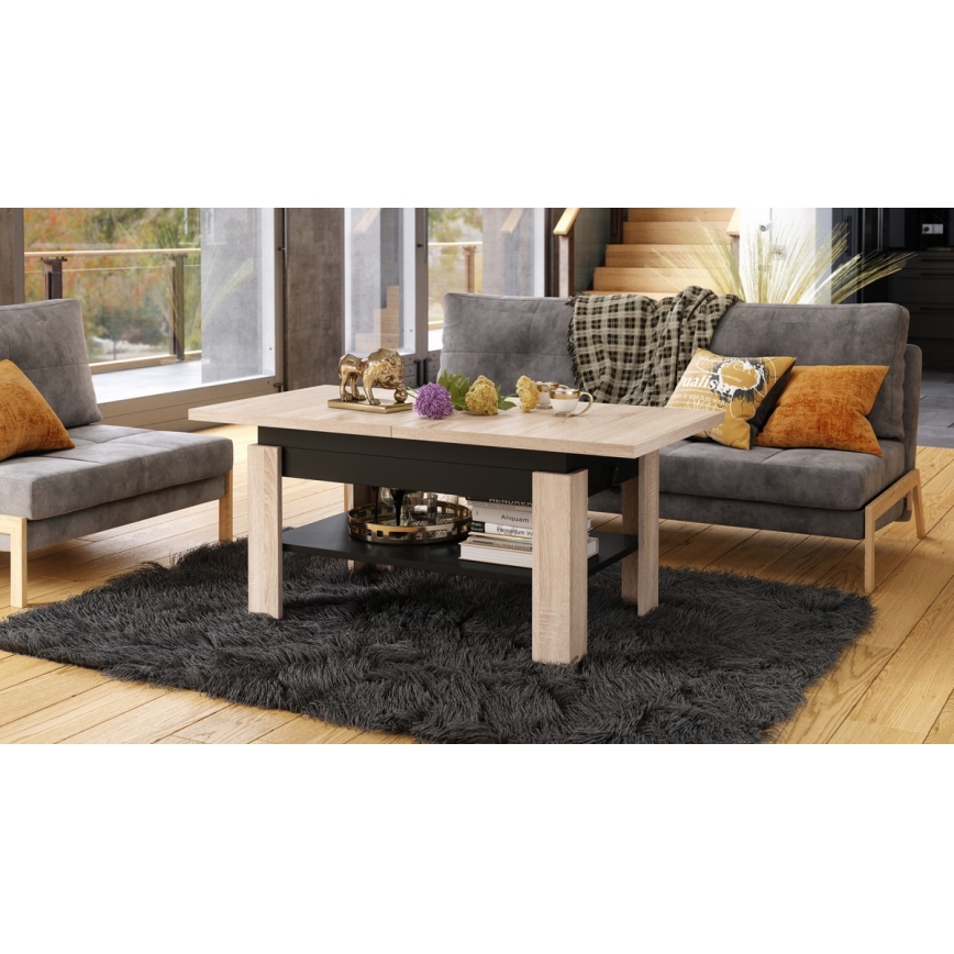 Utdragbart soffbord med lyftbar bordsskiva ROY 130/170x65 cm ek sonoma/svart