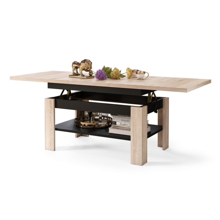 Utdragbart soffbord med lyftbar bordsskiva ROY 130/170x65 cm ek sonoma/svart