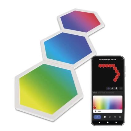 Set om 3 dimbara LED-paneler RGBIC+CCT - utbyggnadsset LED/1,8W/230V Wi-Fi Tuya