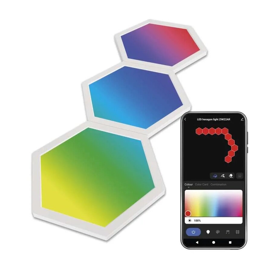 Set om 3 dimbara LED-paneler RGBIC+CCT - utbyggnadsset LED/1,8W/230V Wi-Fi Tuya