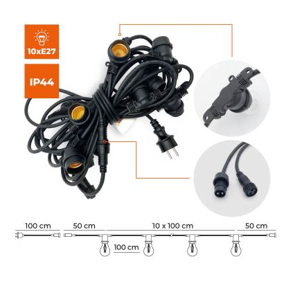 Utomhus Dekorativ slinga MIMOSA 10xE27/1,3W/230V IP44 10 m