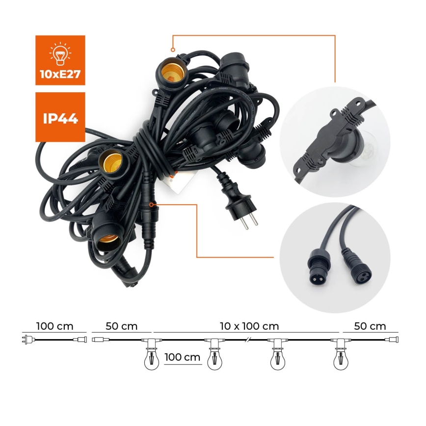 Utomhus Dekorativ slinga MIMOSA 10xE27/1,3W/230V IP44 10 m