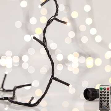 Utomhus-LED-slinga CLUSTER 200 LED, 8 funktioner, 2,1 m, IP44, varmvit + fjärrkontroll