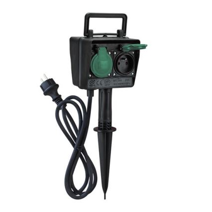 Utomhus stolpe med uttag IP44 + time Strömbrytare, gummikabel 1,5 m