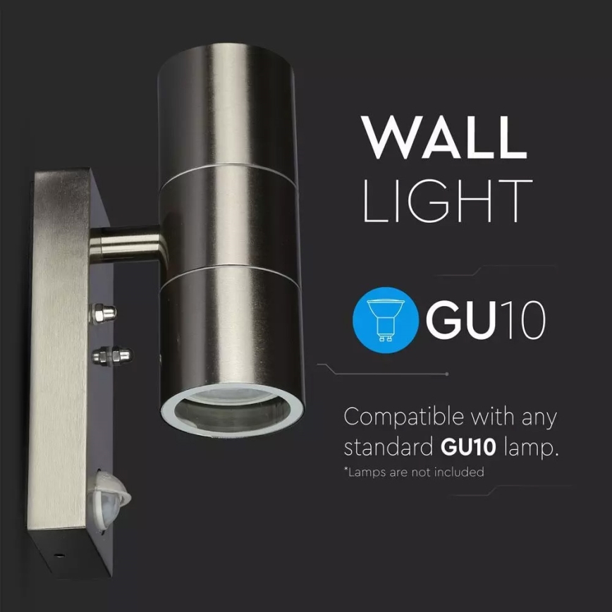 Utomhus vägglampa med sensor 2xGU10/35W/230V IP44