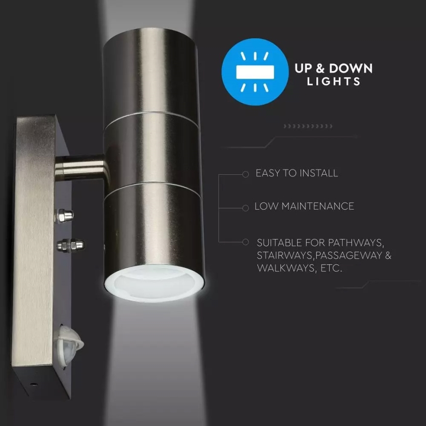 Utomhus vägglampa med sensor 2xGU10/35W/230V IP44