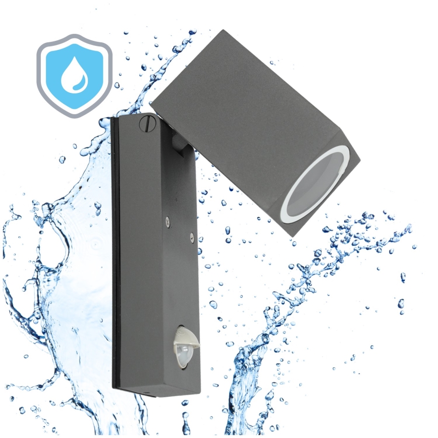 Utomhus vägglampa med sensor QUAZAR 1xGU10/35W/230V IP44 grå