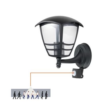 Utomhus vägglampa med sensor TEVIO 1xE27/60W/230V IP54 svart
