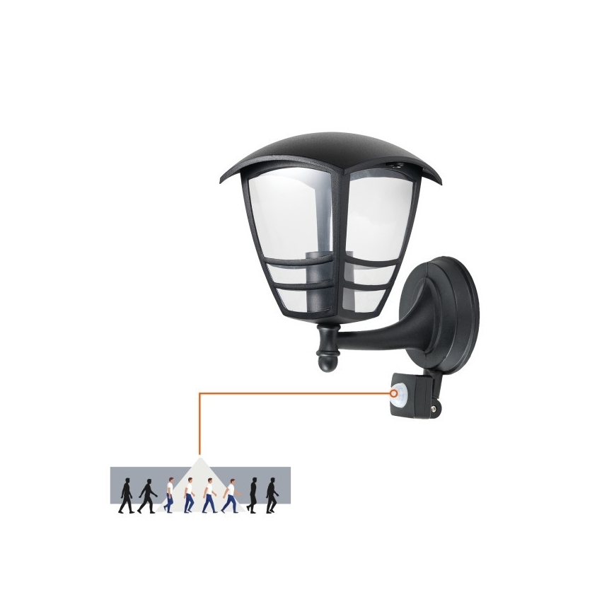 Utomhus vägglampa med sensor TEVIO 1xE27/60W/230V IP54 svart