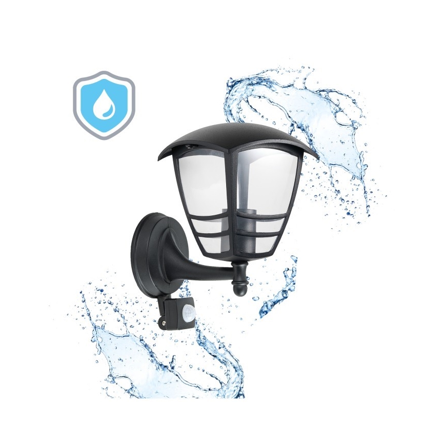 Utomhus vägglampa med sensor TEVIO 1xE27/60W/230V IP54 svart