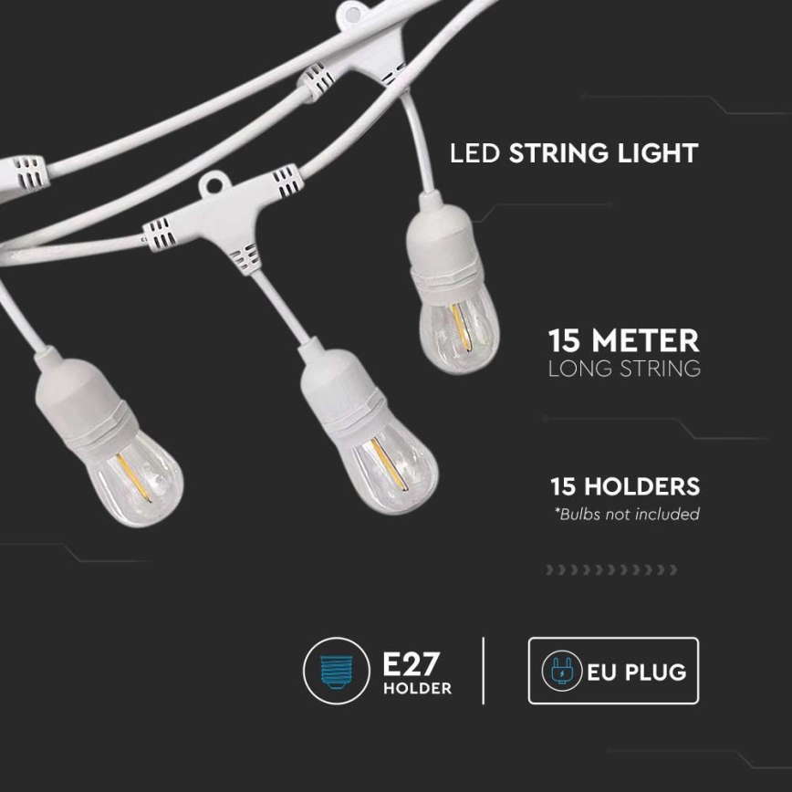 Utomhuskedja STRING 15xE27/40W/230V 15m IP65