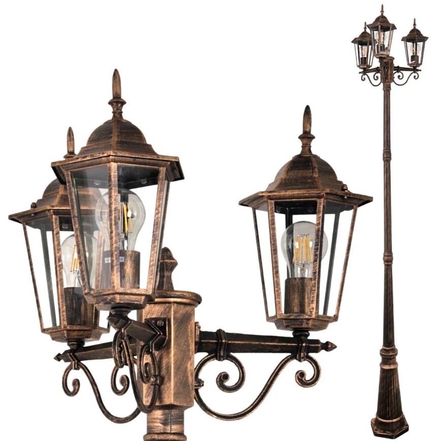 Utomhuslampa 3xE27/20W/230V IP43 2,58 m patina